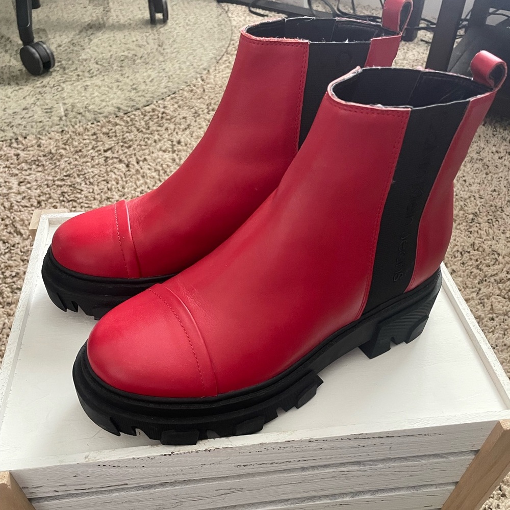 CK Calvin Klein red boots